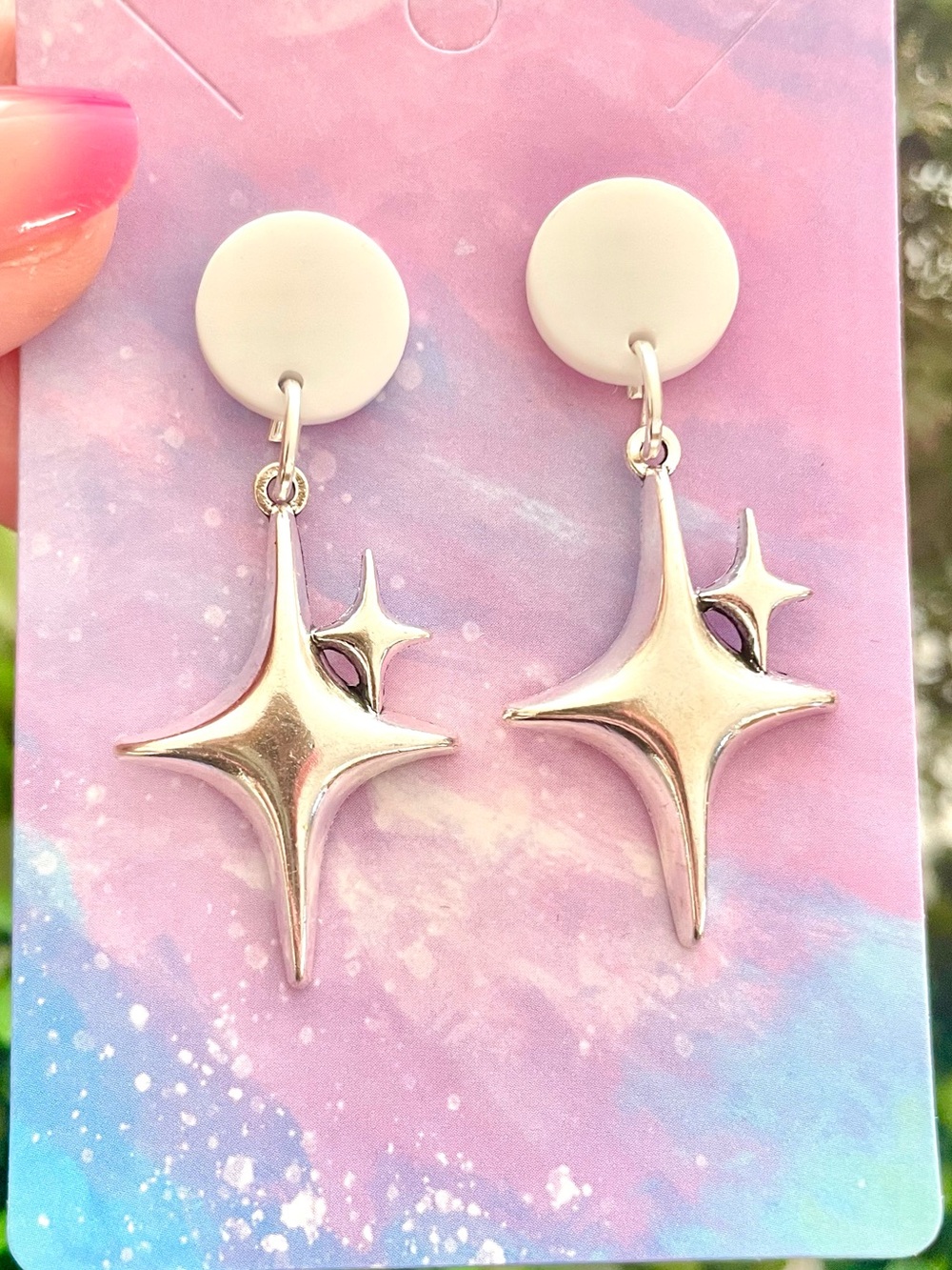 Silver Starburst Dangle Earrings
